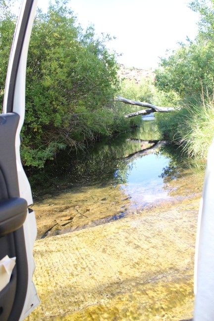 Driving over the stream.